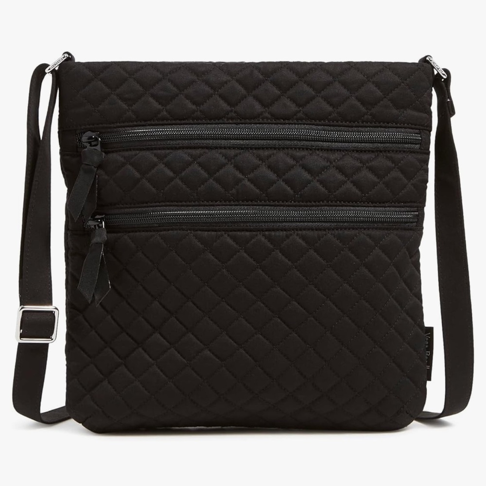 Vera Bradley Women's Cotton Triple Zip Hipster Crossbody Purse Black